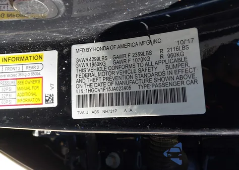 2018 Honda Accord Lx z USA, uszkodzony, nr VIN 1HGCV1F15JA023405